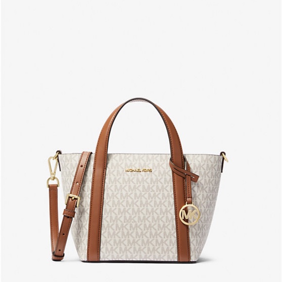 MICHAEL Michael Kors Handbags - NWT MK Mini Crossbody Signature Logo Canvas in Cream, Brown Accent Color & Gold